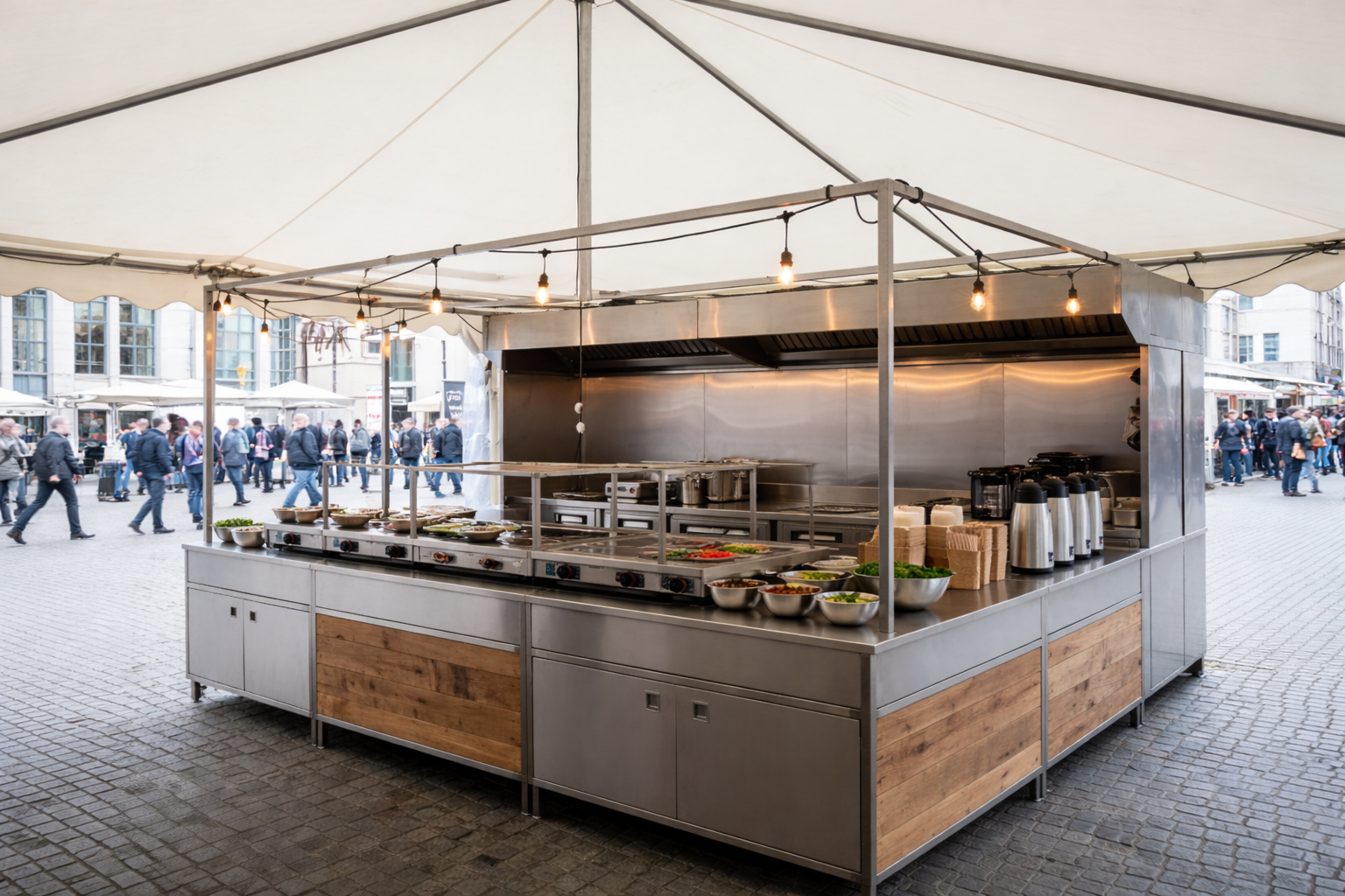 Street food catering installation supporting high turnover