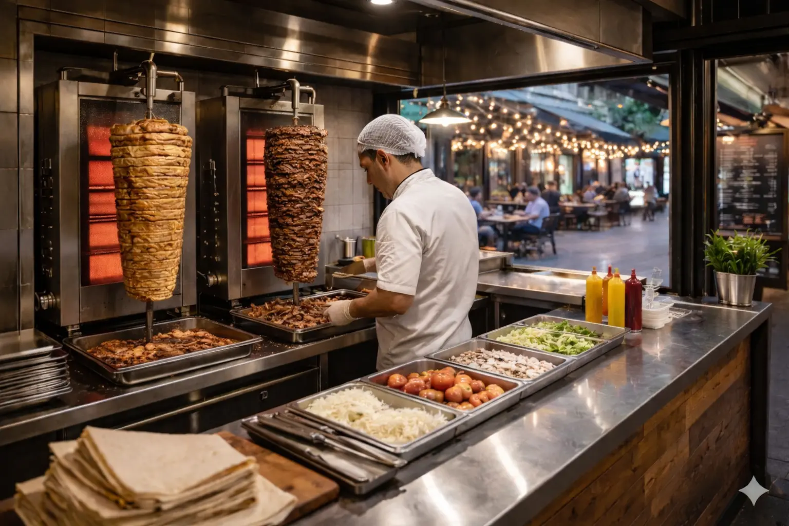 Food hall and street food catering project with compact kitchen layout