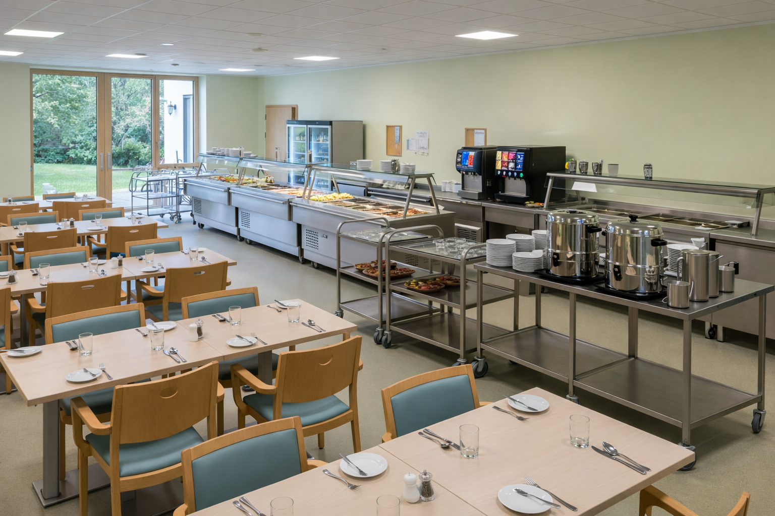 Institutional catering installation for hospitals and care environments