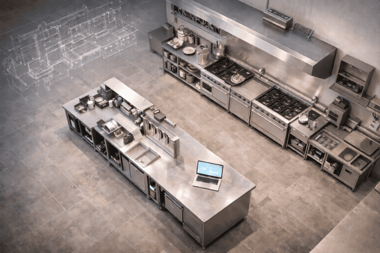 Commercial kitchen layout planning and workflow design