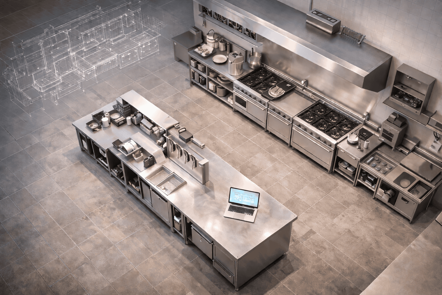 Commercial kitchen layout planning and workflow design