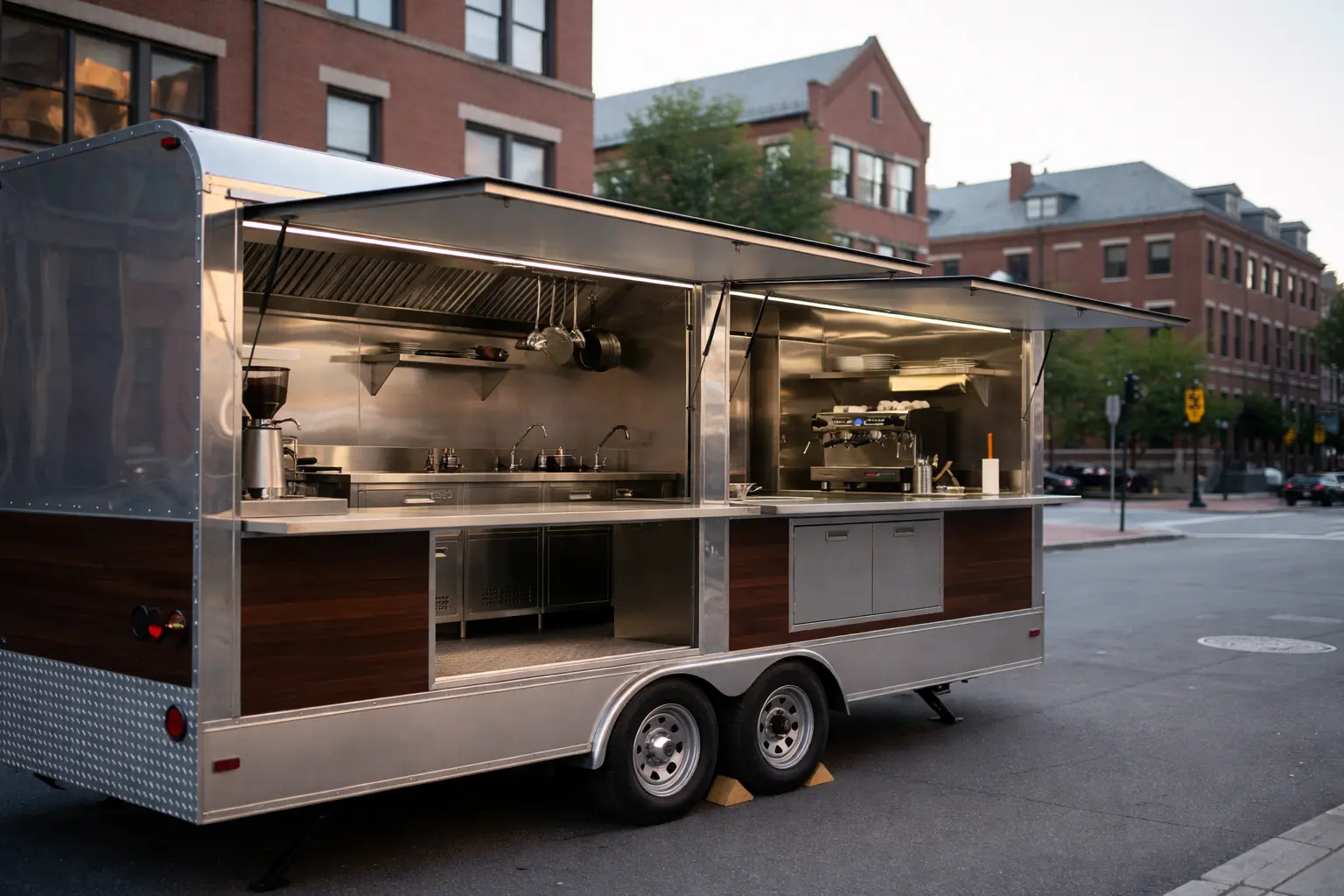 Mobile kitchen trailer installation