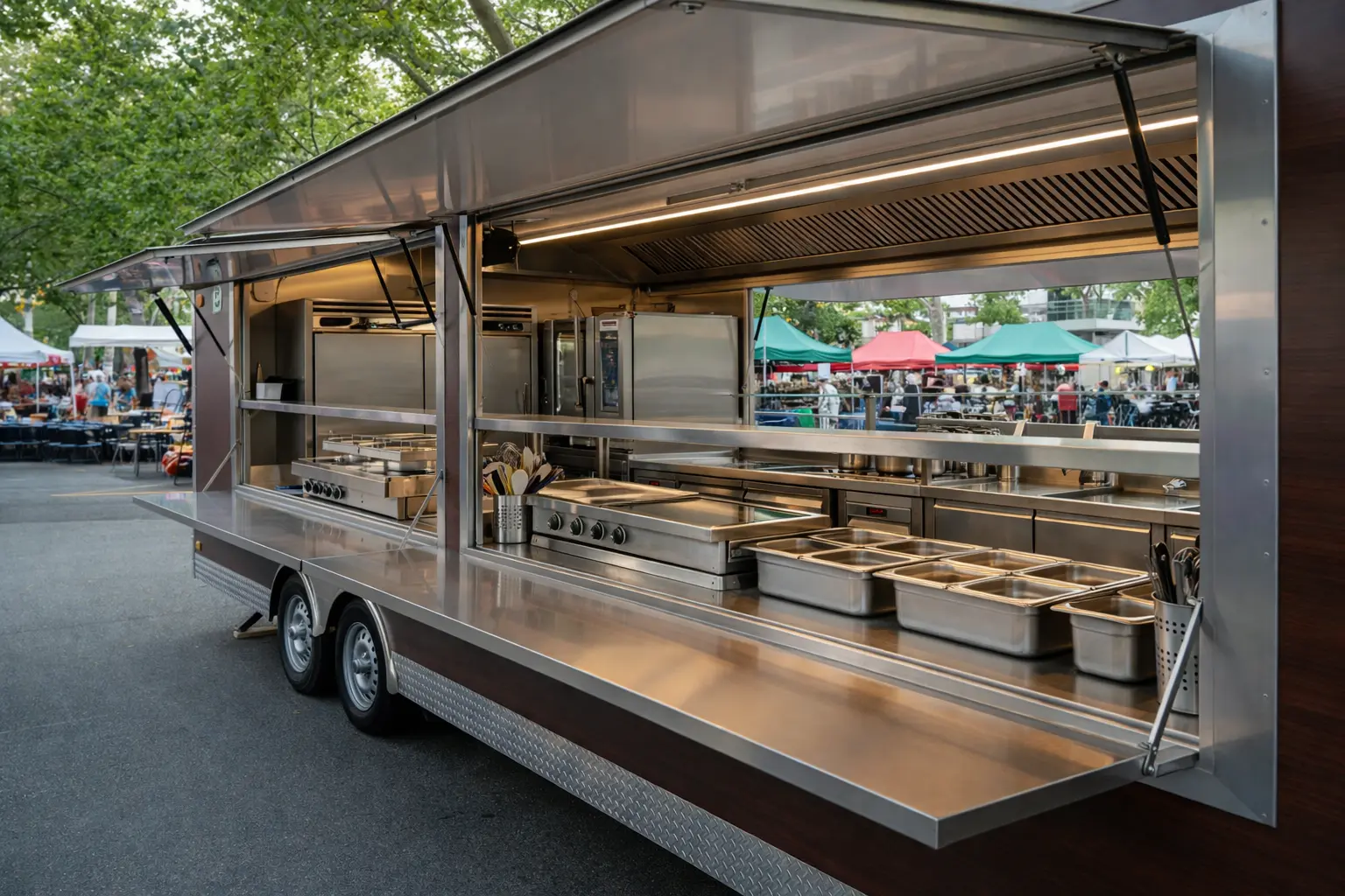 Professional mobile kitchen trailer setup